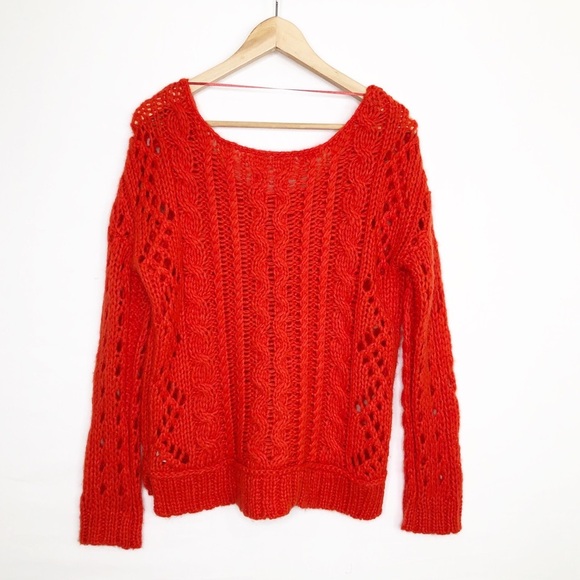 Free people, red cable knit pull over sweater - Picture 4 of 10